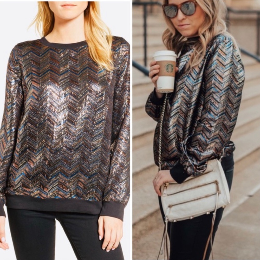 Hinge Metallic Chevron long sleeve top